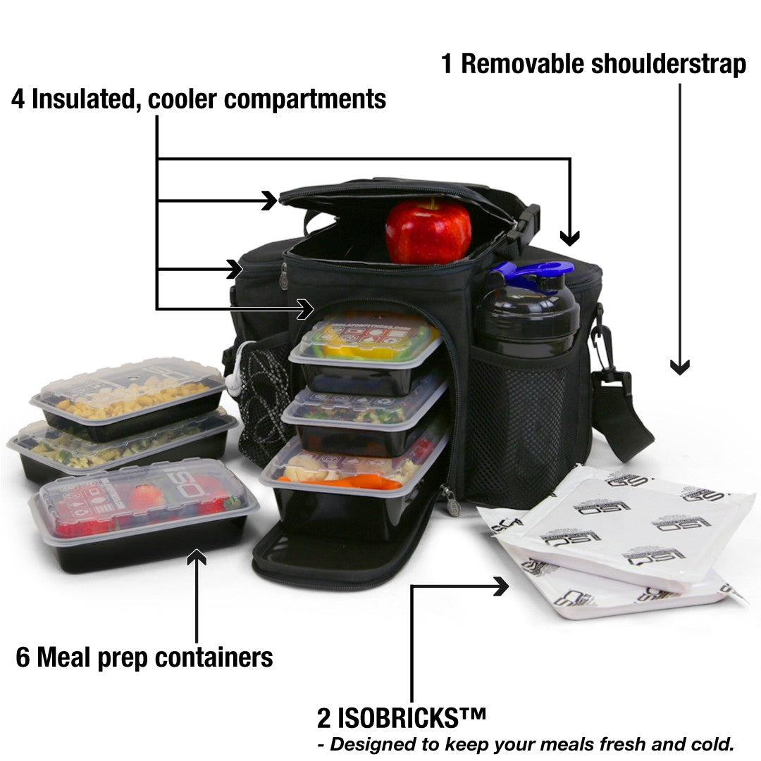 Meal Prep Bag Isobag 3 Meal Insulated Lunch Bag Cooler with 6 Stackable Meal